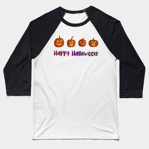 Happy Halloween Glitter Pumpkins Baseball T-Shirt by calliew1217